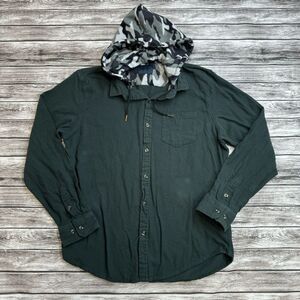 NOMAD Men's Hooded Flannel Button Up Shirt XL Extra Large Green White Black Grey